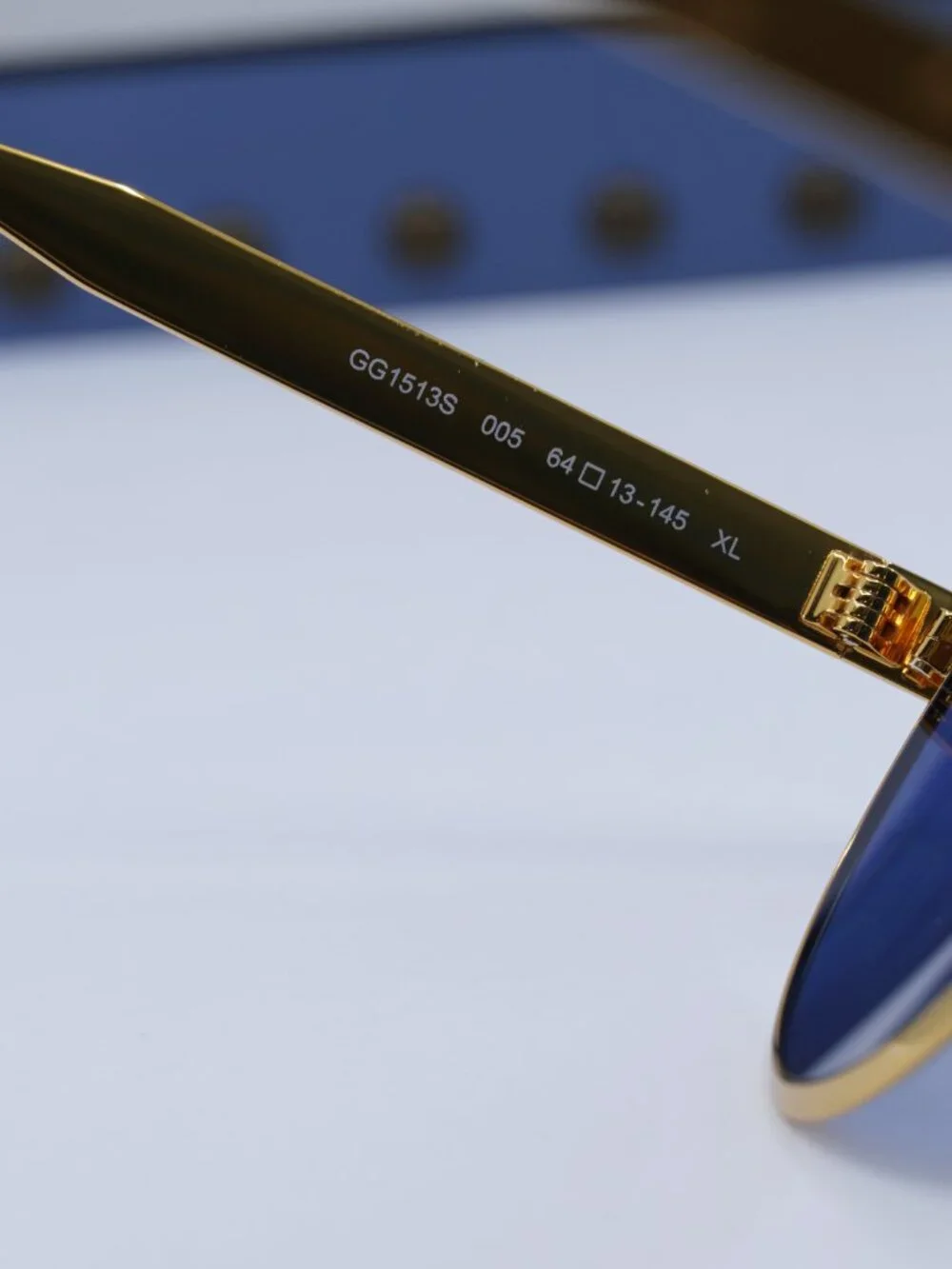 Gucci GG1513S 005 Aviator Sunglasses - Gold\Blue with Gold Logo Mirror